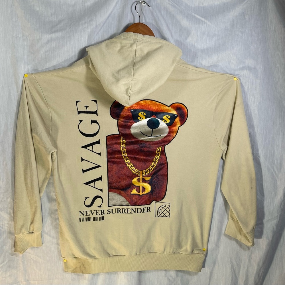 CR24 Chrome Edge Savage Bear Beige Hoodie Graphic Hip Hop Streetwear